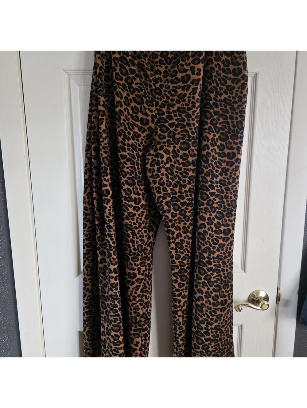 Terra & Sky Leopard Print Wide Leg Pants - Brown & Black